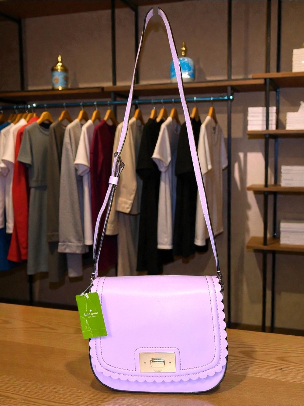 NWT Kate Spade ♠️ Lilac Road Seth Scalloped Leather Crossbody Bag Lilac 💜